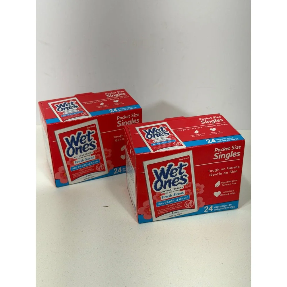 Wet Ones Antibacterial Hand Wipes Fresh Scent 24 Count Singles‎ 2 Pack 48 Total